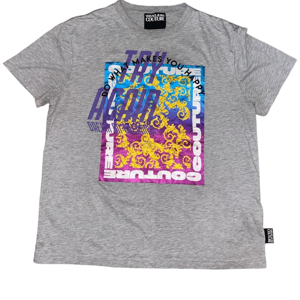 Versace Jeans Couture Grey Do What Makes You Happy Double Sided Graphic T-shirt